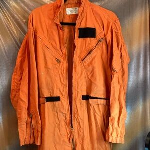 Men’s Vintage Summer Orange Flight Suit 42 Reg many‎ repairs well worn.